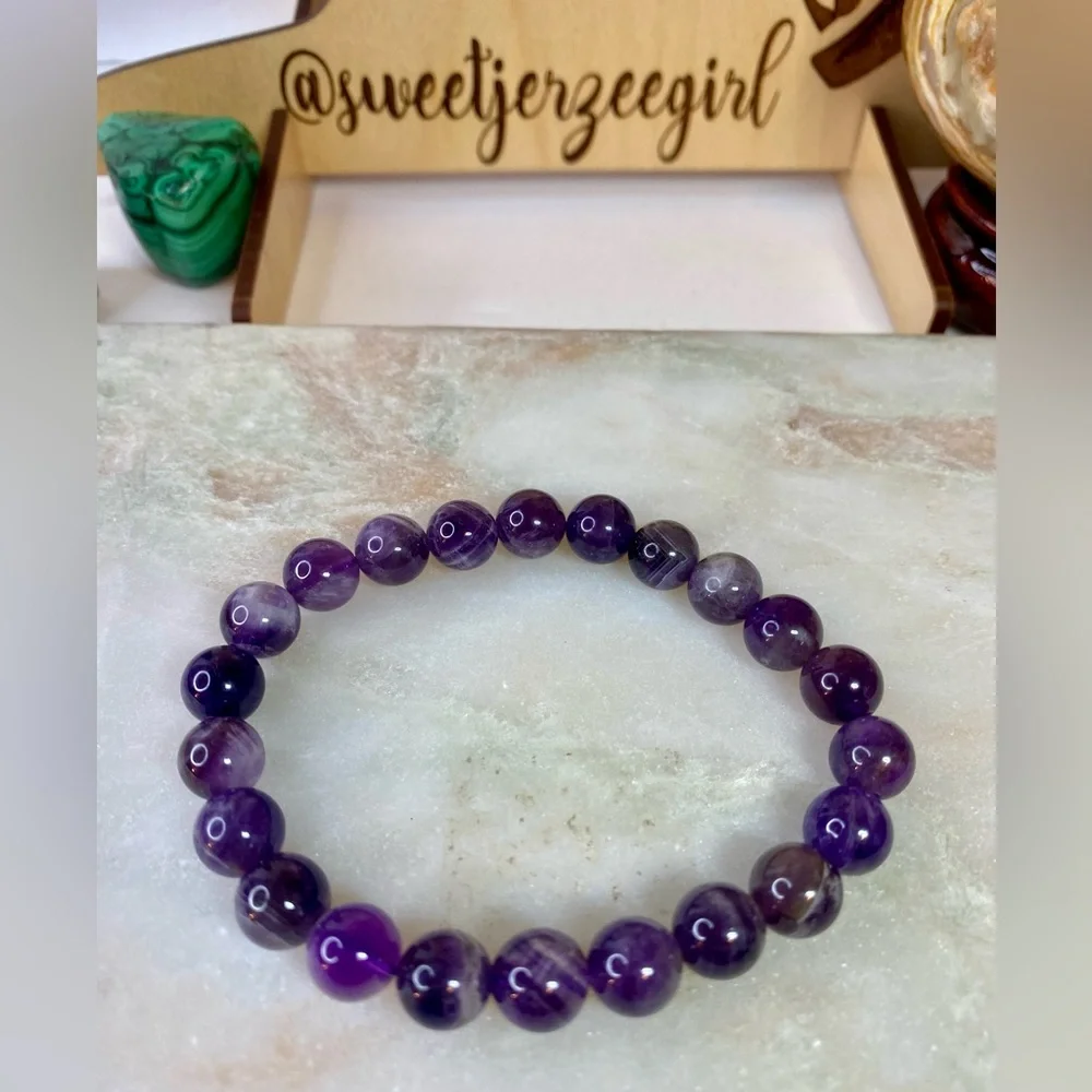Purple Lace Dream Amethyst Gemstone Bead Crystal Stretch Bracelet
